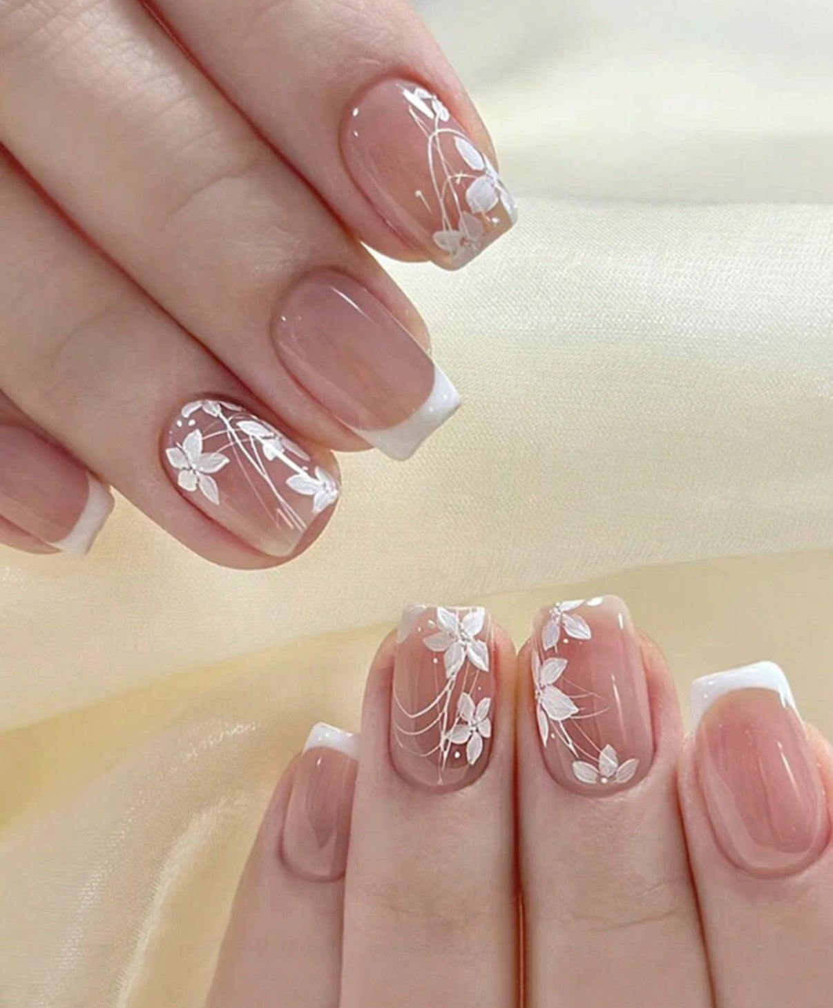 24pcs short square white press on nails