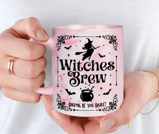11oz pink/white witches brew mug