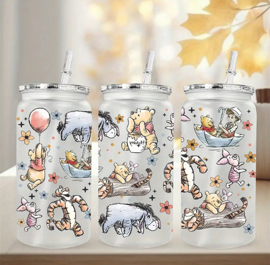 16oz glass cup with straw