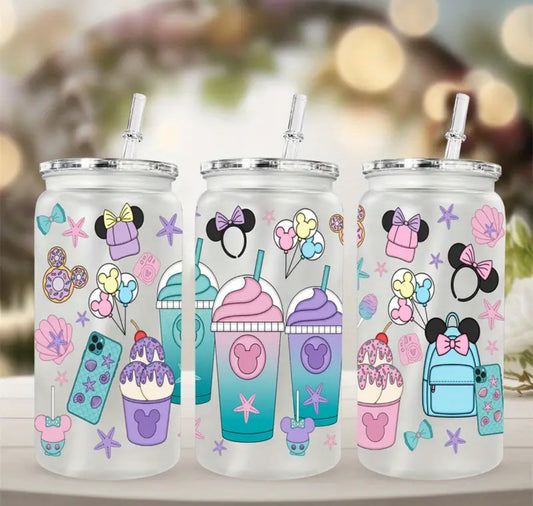 16oz glass cup with straw