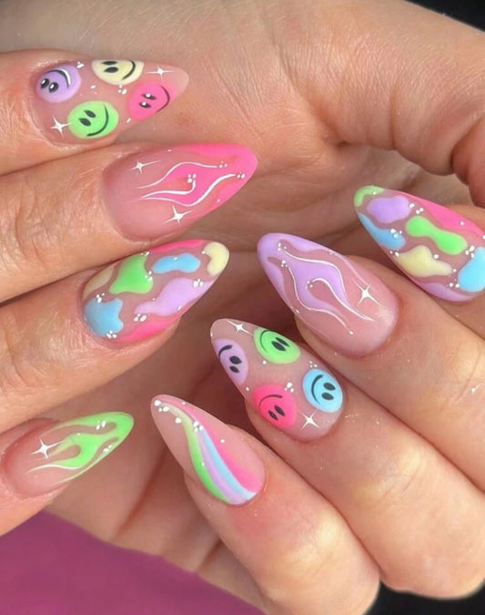 24pcs Smile face press on nails