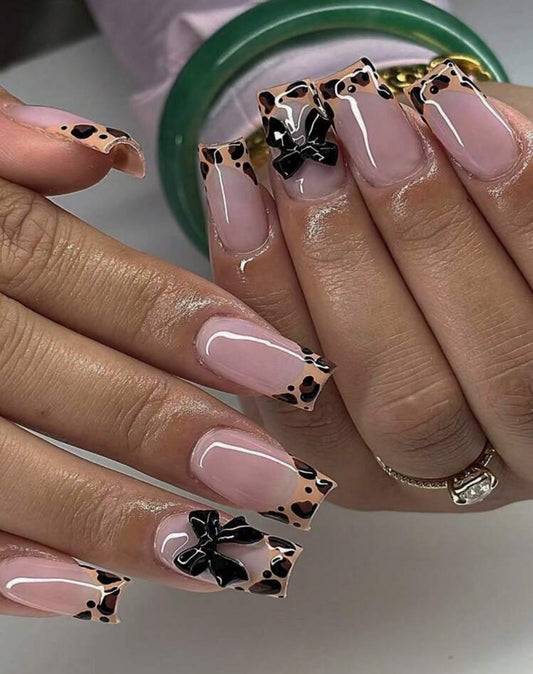 24pcs leopard bow press on nails