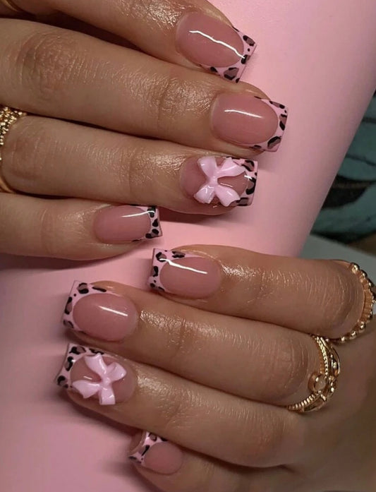 24pcs leopard bow press on nails