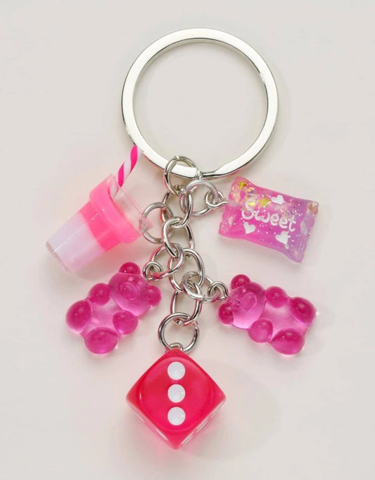 Dangling Dice Keyring - Pink
