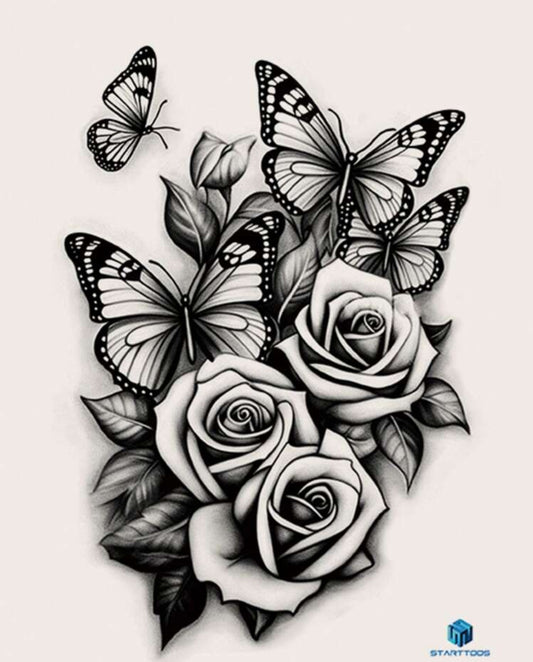 Butterfly 🦋 & Roses 🌹 temporary tattoo sticker
