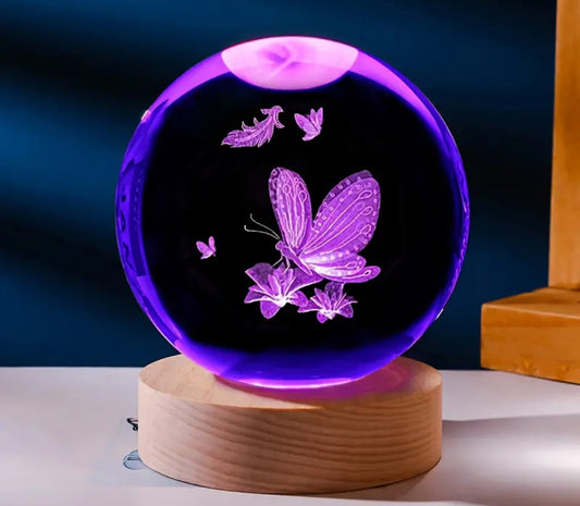 Colour changing butterfly glass ball lamp